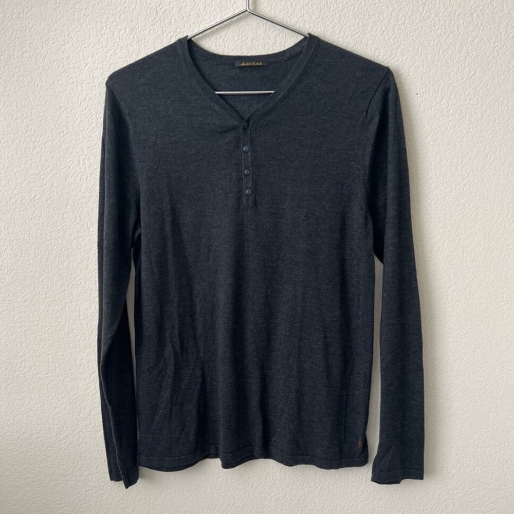 Scotch & Soda charcoal gray V-neck henley long sleeve sweater knit top